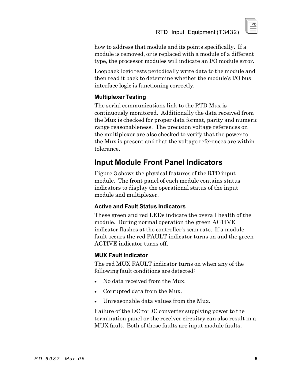 Input module front panel indicators | Rockwell Automation T3432-CA ICS Regent RTD Input Equipment User Manual | Page 5 / 26