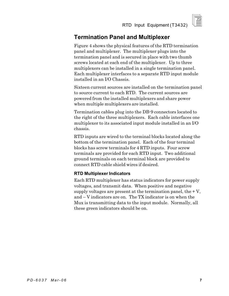 Termination panel and multiplexer | Rockwell Automation T3432-CA ICS Regent RTD Input Equipment User Manual | Page 7 / 26