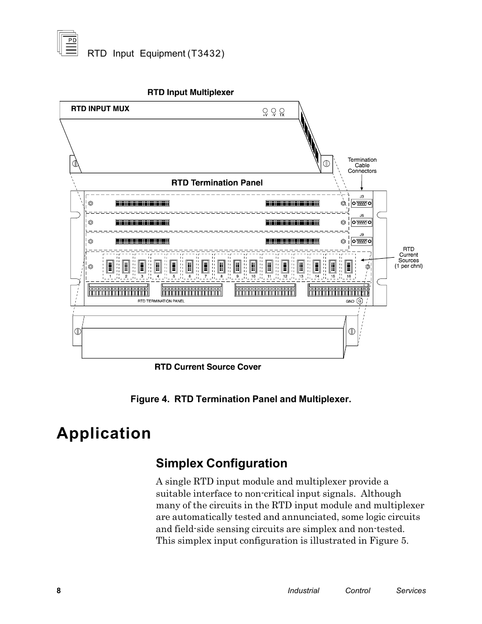 Application, Simplex configuration | Rockwell Automation T3432-CA ICS Regent RTD Input Equipment User Manual | Page 8 / 26