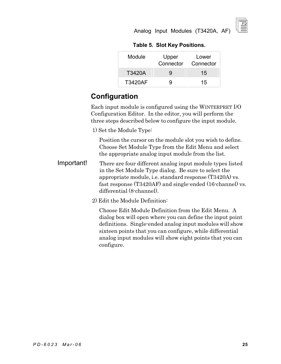 Configuration, Important | Rockwell Automation T3420AF ICS Regent Analog Input Modules User Manual | Page 25 / 39