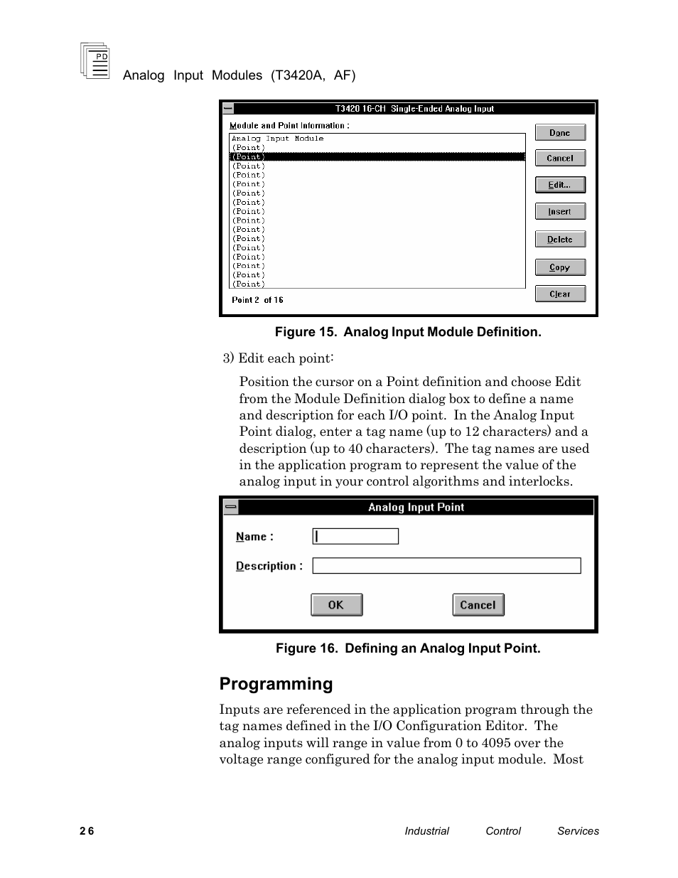Programming | Rockwell Automation T3420AF ICS Regent Analog Input Modules User Manual | Page 26 / 39