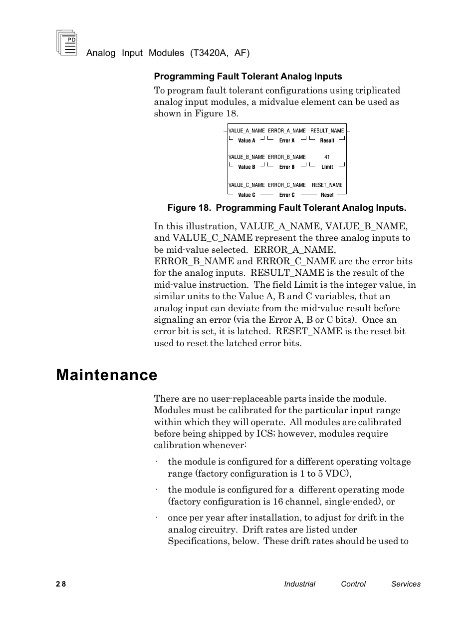 Maintenance | Rockwell Automation T3420AF ICS Regent Analog Input Modules User Manual | Page 28 / 39
