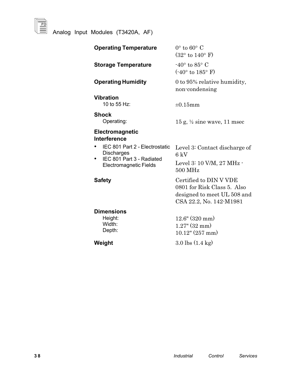 Rockwell Automation T3420AF ICS Regent Analog Input Modules User Manual | Page 38 / 39