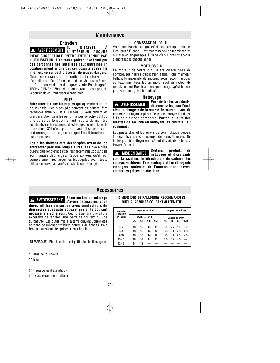 Maintenance accessoires, Entretien, Nettoyage | Bosch 12524 User Manual | Page 21 / 32