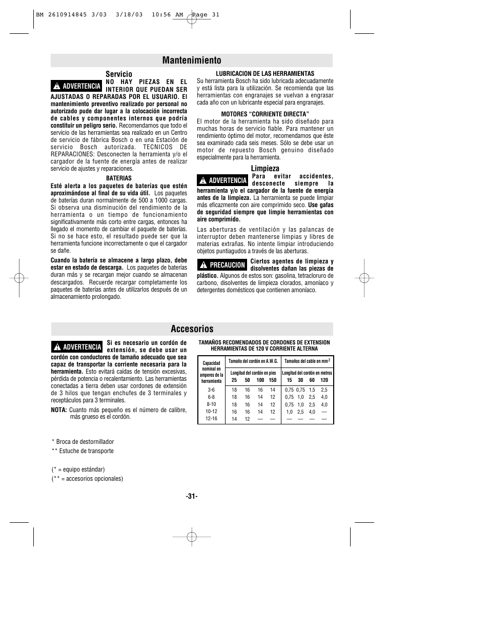 Mantenimiento, Accesorios, Servicio | Limpieza | Bosch 12524 User Manual | Page 31 / 32