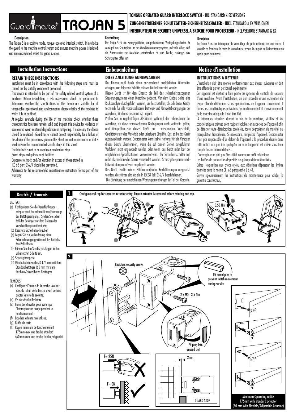 Rockwell Automation TROJAN 5 Tongue Operated Guard Interlock Switch User Manual | 4 pages