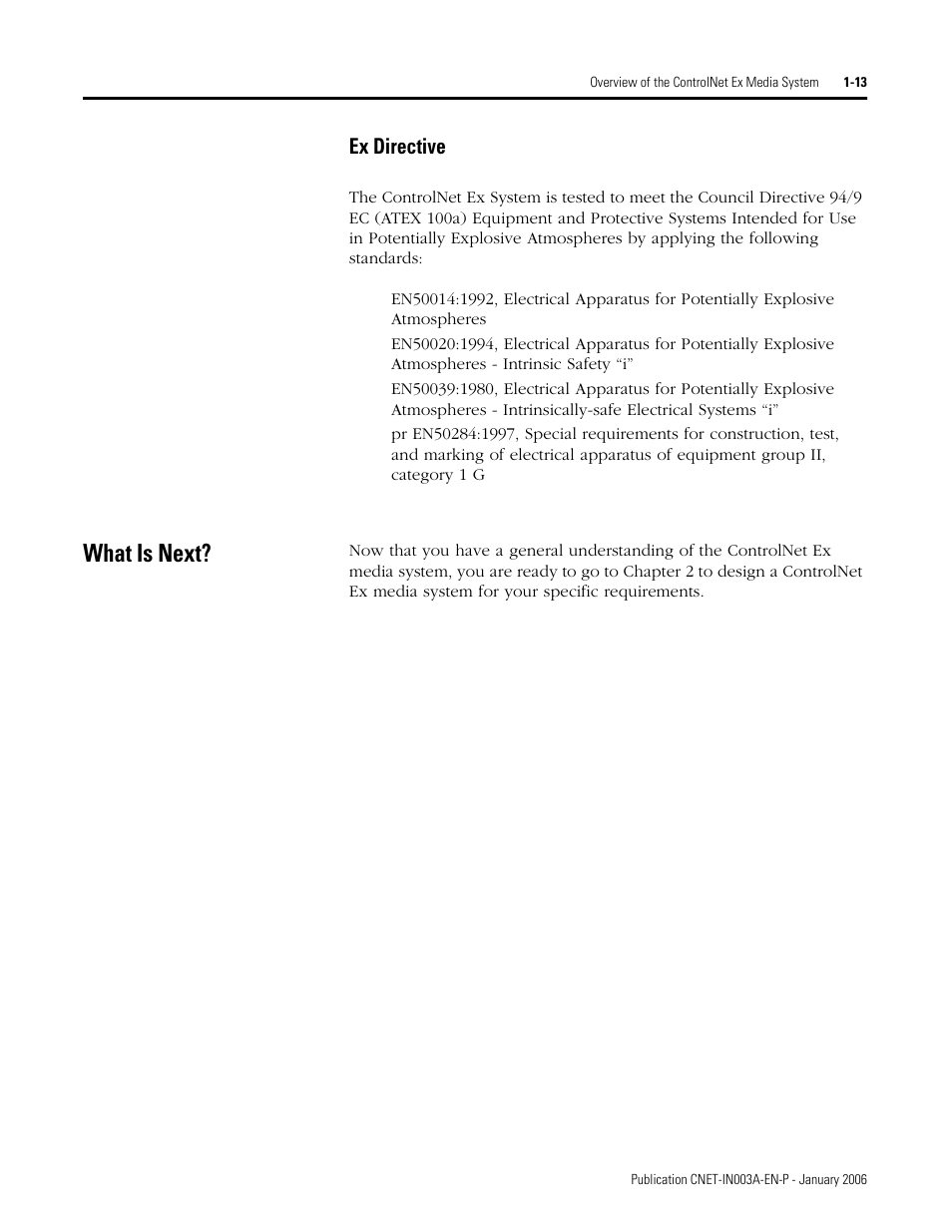 Ex directive, What is next, Ex directive -13 | What is next? -13 | Rockwell Automation 1797-Series ControlNet Ex Media Plannng Installation Manual User Manual | Page 21 / 88