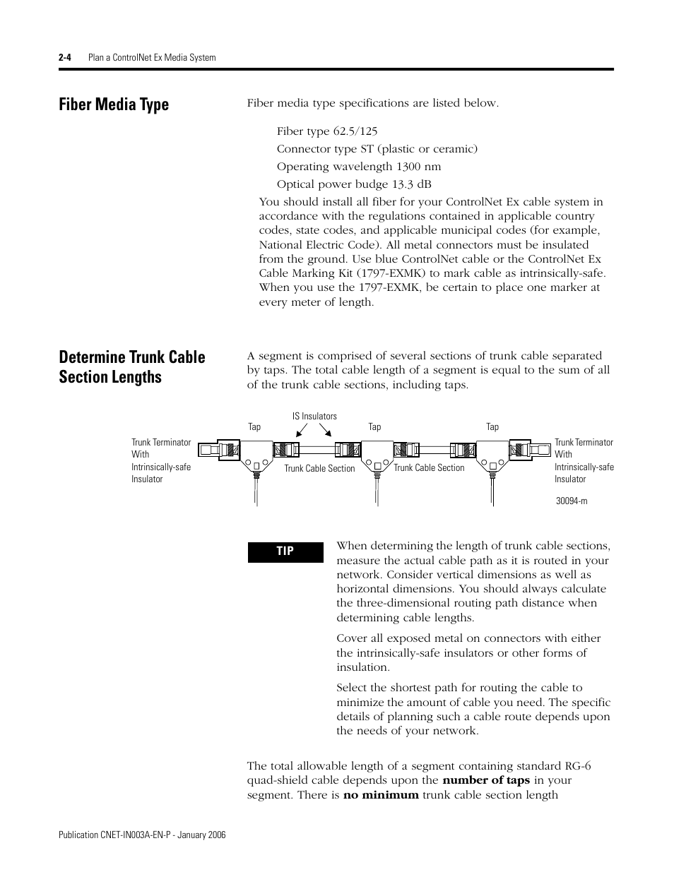 Fiber media type, Determine trunk cable section lengths | Rockwell Automation 1797-Series ControlNet Ex Media Plannng Installation Manual User Manual | Page 26 / 88