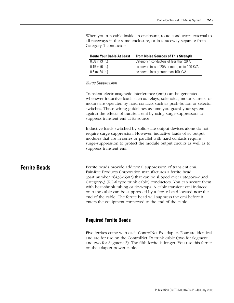 Ferrite beads, Required ferrite beads, Ferrite beads -15 | Required ferrite beads -15 | Rockwell Automation 1797-Series ControlNet Ex Media Plannng Installation Manual User Manual | Page 37 / 88