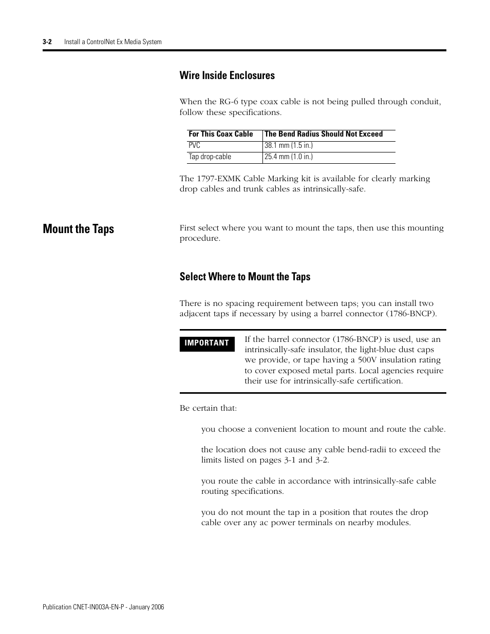 Wire inside enclosures, Mount the taps, Select where to mount the taps | Wire inside enclosures -2, Mount the taps -2, Select where to mount the taps -2 | Rockwell Automation 1797-Series ControlNet Ex Media Plannng Installation Manual User Manual | Page 44 / 88