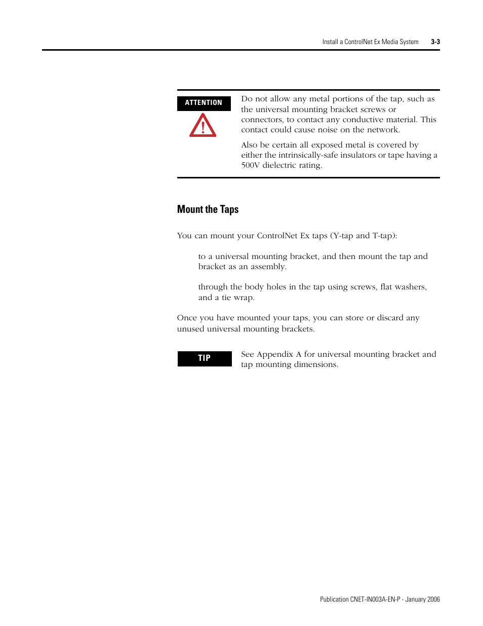 Mount the taps, Mount the taps -3 | Rockwell Automation 1797-Series ControlNet Ex Media Plannng Installation Manual User Manual | Page 45 / 88