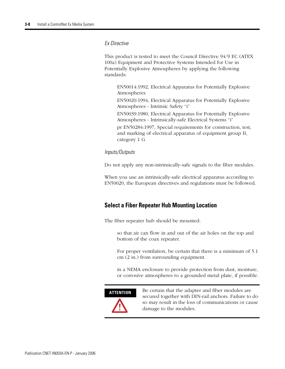Select a fiber repeater hub mounting location, Select a fiber repeater hub mounting location -8 | Rockwell Automation 1797-Series ControlNet Ex Media Plannng Installation Manual User Manual | Page 50 / 88