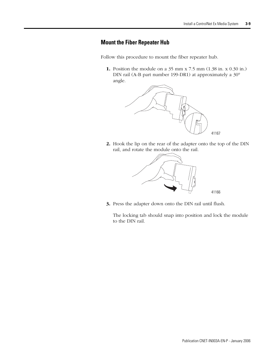 Mount the fiber repeater hub, Mount the fiber repeater hub -9 | Rockwell Automation 1797-Series ControlNet Ex Media Plannng Installation Manual User Manual | Page 51 / 88