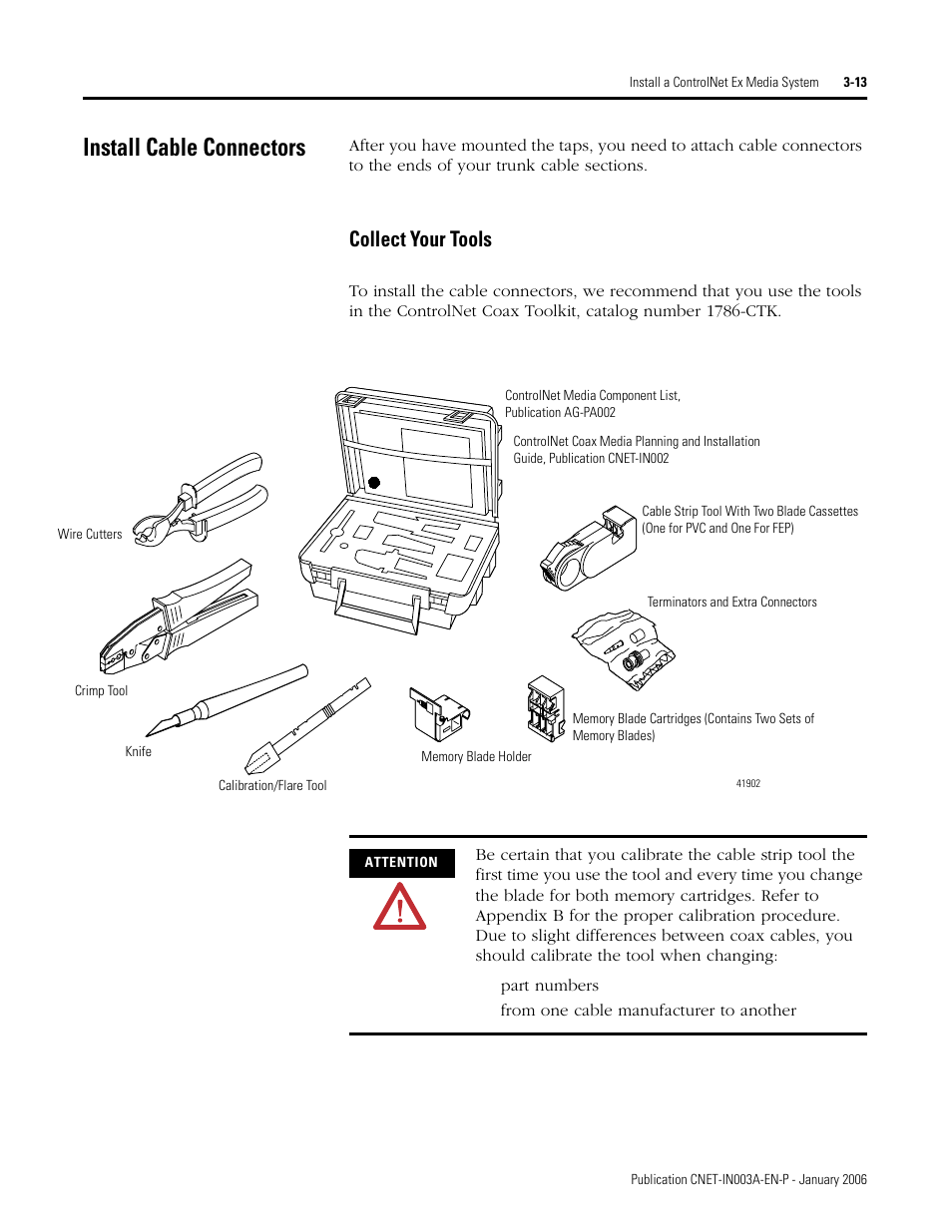 Install cable connectors, Collect your tools, Install cable connectors -13 | Collect your tools -13 | Rockwell Automation 1797-Series ControlNet Ex Media Plannng Installation Manual User Manual | Page 55 / 88