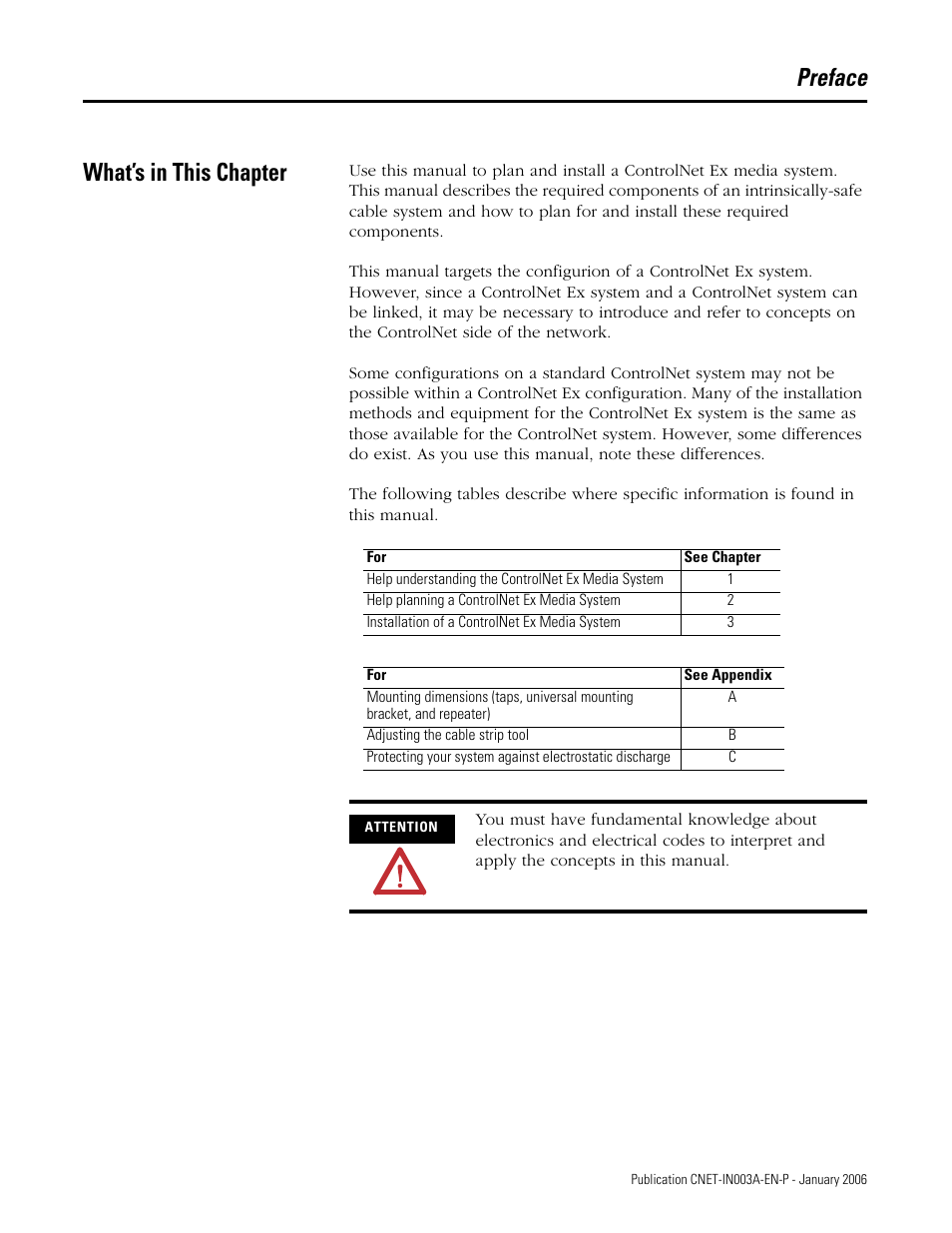 Preface, What’s in this chapter, What’s in this chapter -1 | Preface what’s in this chapter | Rockwell Automation 1797-Series ControlNet Ex Media Plannng Installation Manual User Manual | Page 7 / 88