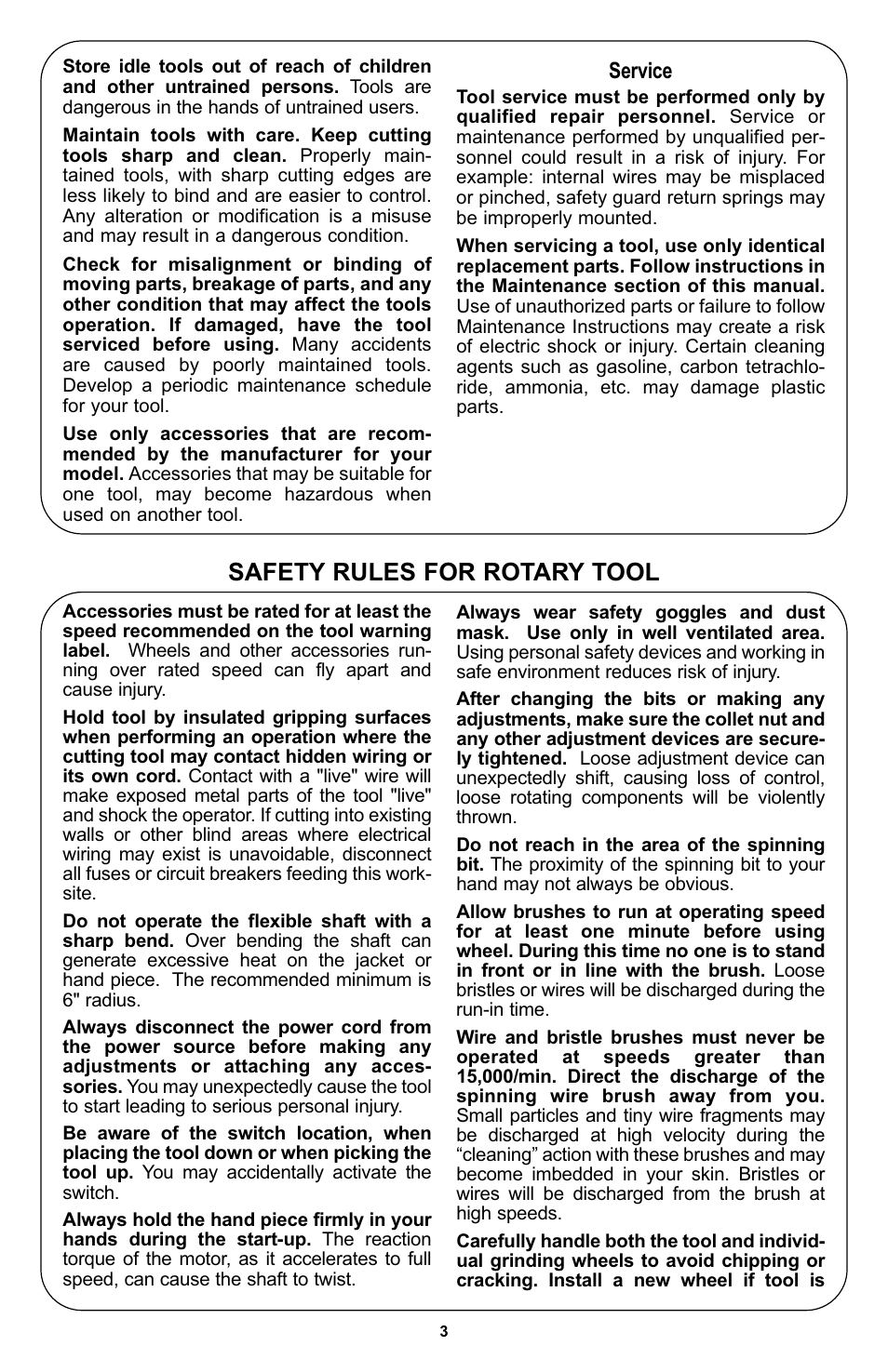 Safety rules for rotary tool, Service | Bosch 400 Series XPR User Manual | Page 3 / 72
