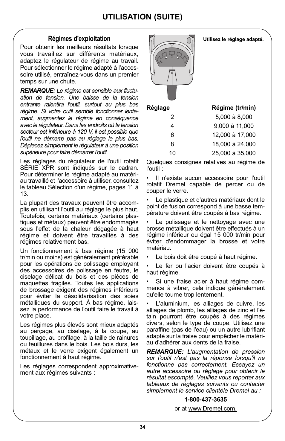 Utilisation (suite), Régimes d'exploitation | Bosch 400 Series XPR User Manual | Page 34 / 72