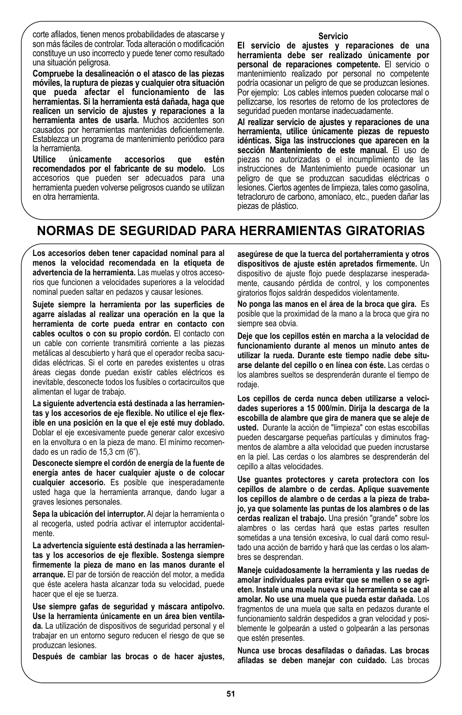 Normas de seguridad para herramientas giratorias | Bosch 400 Series XPR User Manual | Page 51 / 72