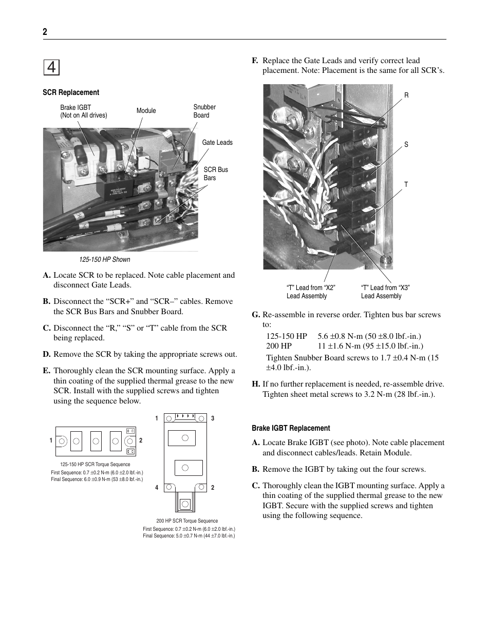 Scr replacement, Brake igbt replacement | Rockwell Automation 20D Power Module/SCR Replacement - Frame 6 User Manual | Page 2 / 4