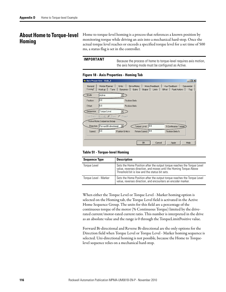 About home to torque-level homing | Rockwell Automation MPMA Integrated Multi-Axis Linear Stages User Manual | Page 116 / 136