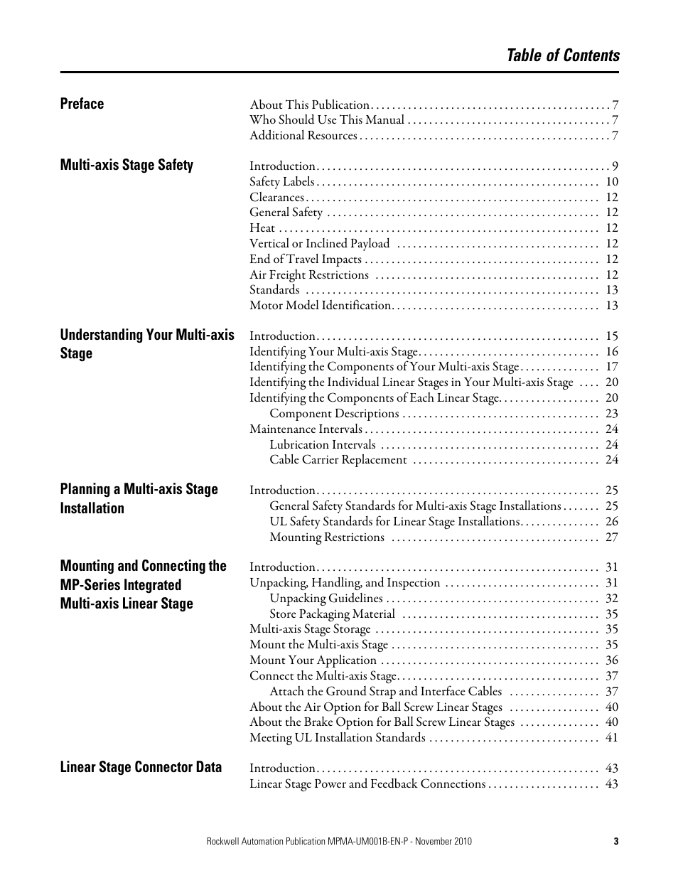Rockwell Automation MPMA Integrated Multi-Axis Linear Stages User Manual | Page 3 / 136