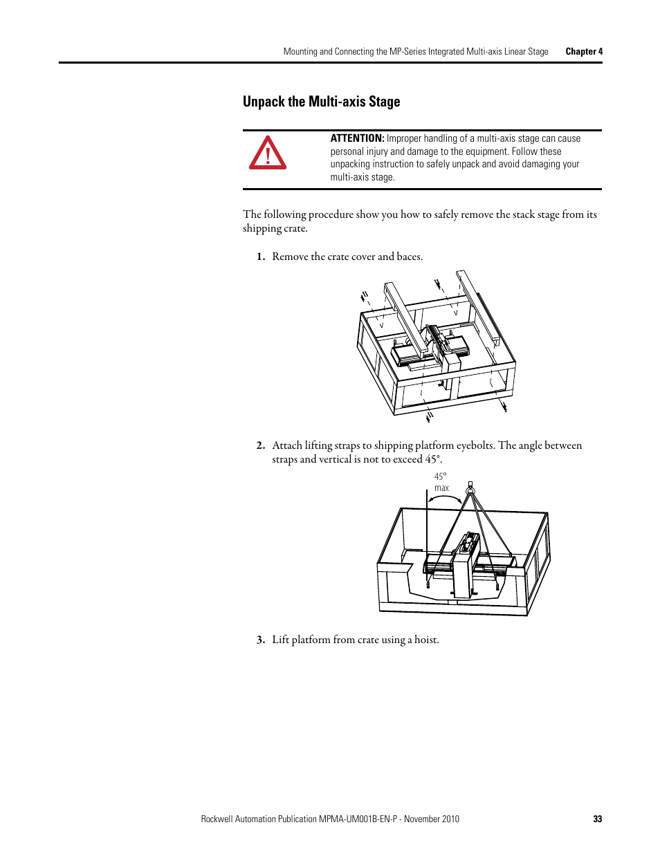 Unpack the multi-axis stage | Rockwell Automation MPMA Integrated Multi-Axis Linear Stages User Manual | Page 33 / 136