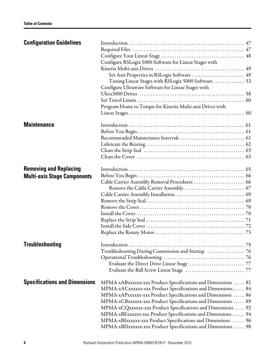Rockwell Automation MPMA Integrated Multi-Axis Linear Stages User Manual | Page 4 / 136