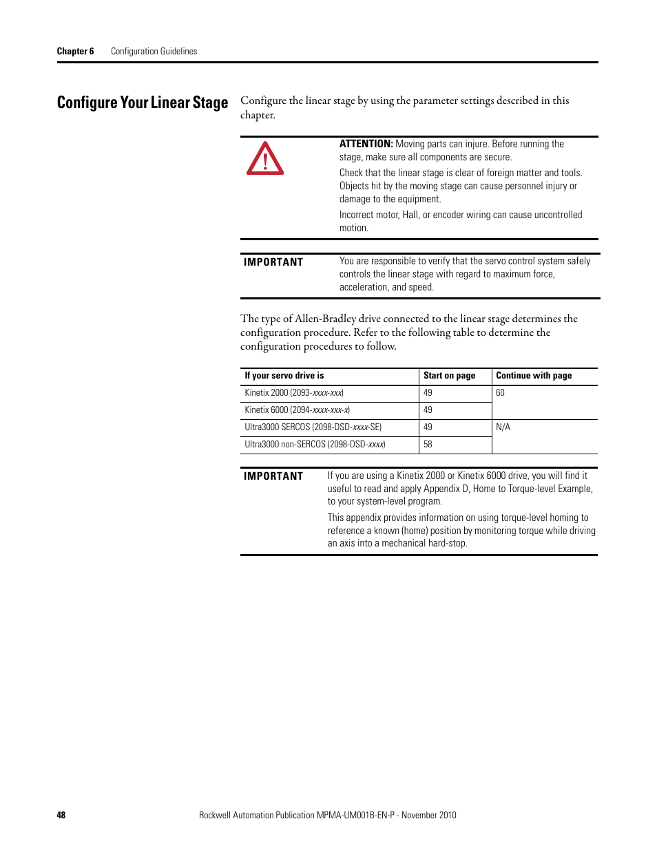 Configure your linear stage | Rockwell Automation MPMA Integrated Multi-Axis Linear Stages User Manual | Page 48 / 136