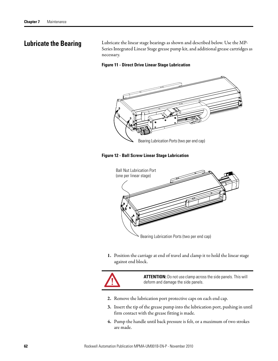 Lubricate the bearing | Rockwell Automation MPMA Integrated Multi-Axis Linear Stages User Manual | Page 62 / 136