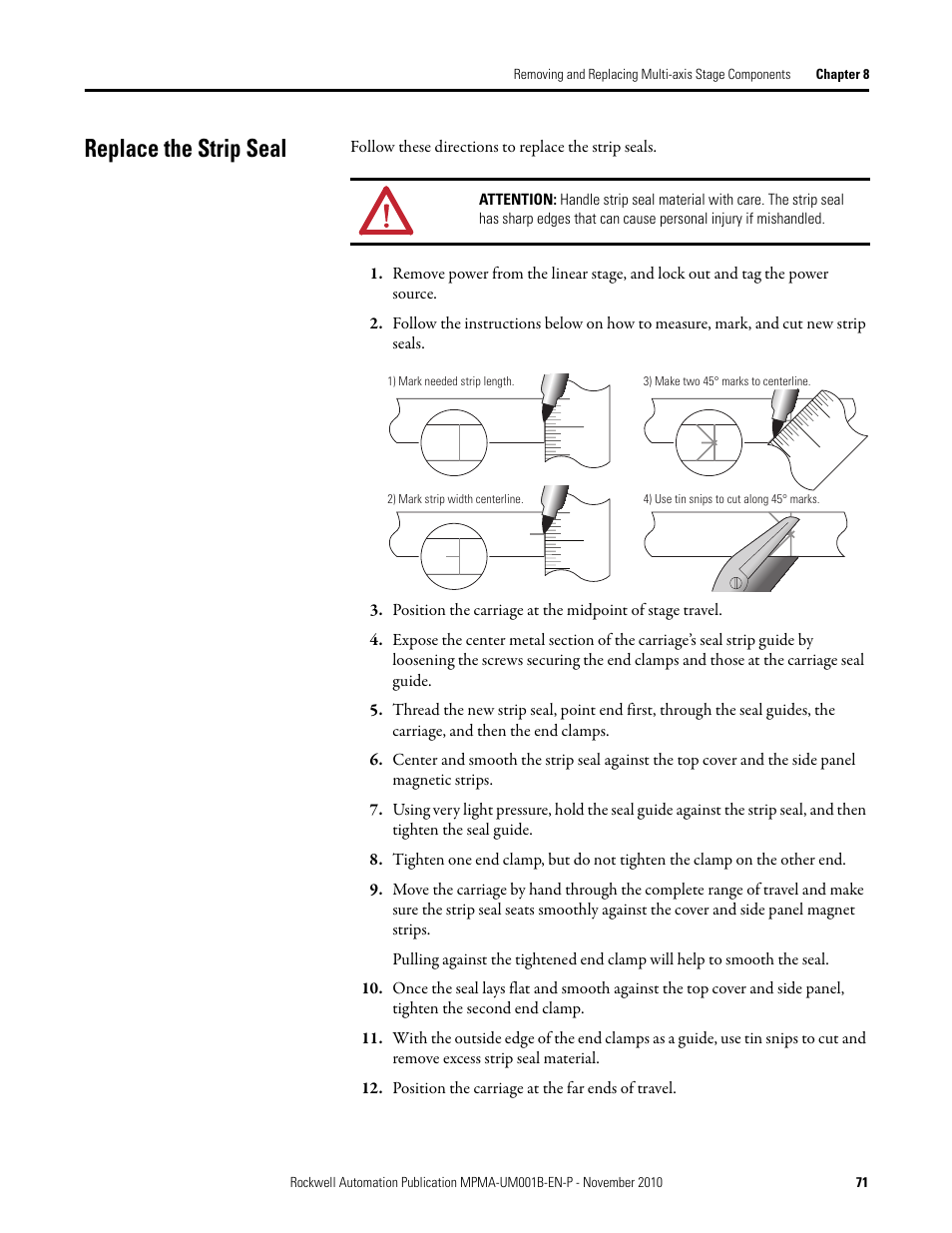 Replace the strip seal, Replace the strip seal on | Rockwell Automation MPMA Integrated Multi-Axis Linear Stages User Manual | Page 71 / 136