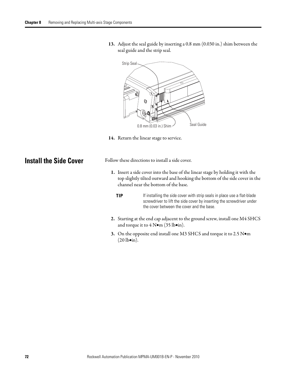 Install the side cover | Rockwell Automation MPMA Integrated Multi-Axis Linear Stages User Manual | Page 72 / 136