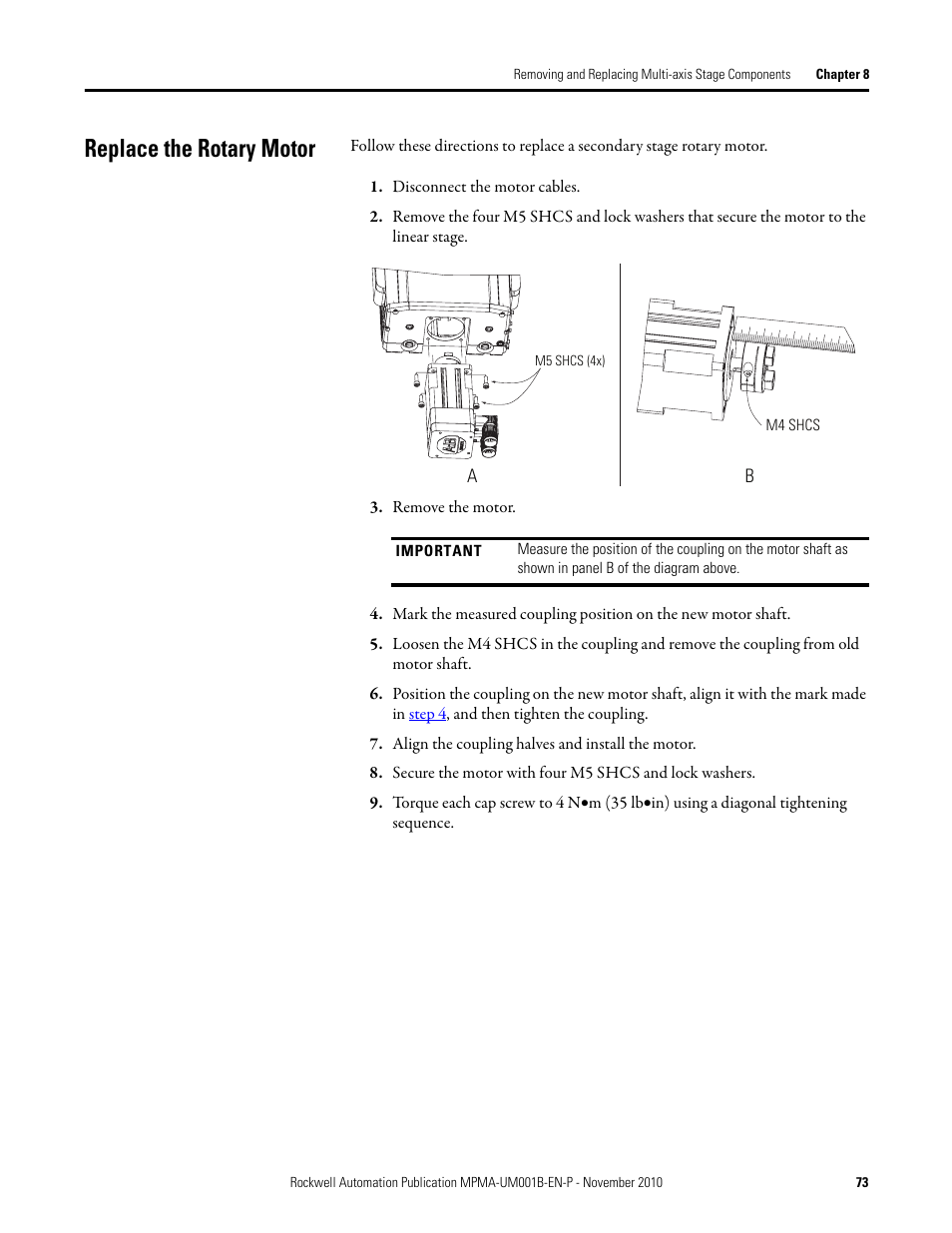 Replace the rotary motor | Rockwell Automation MPMA Integrated Multi-Axis Linear Stages User Manual | Page 73 / 136