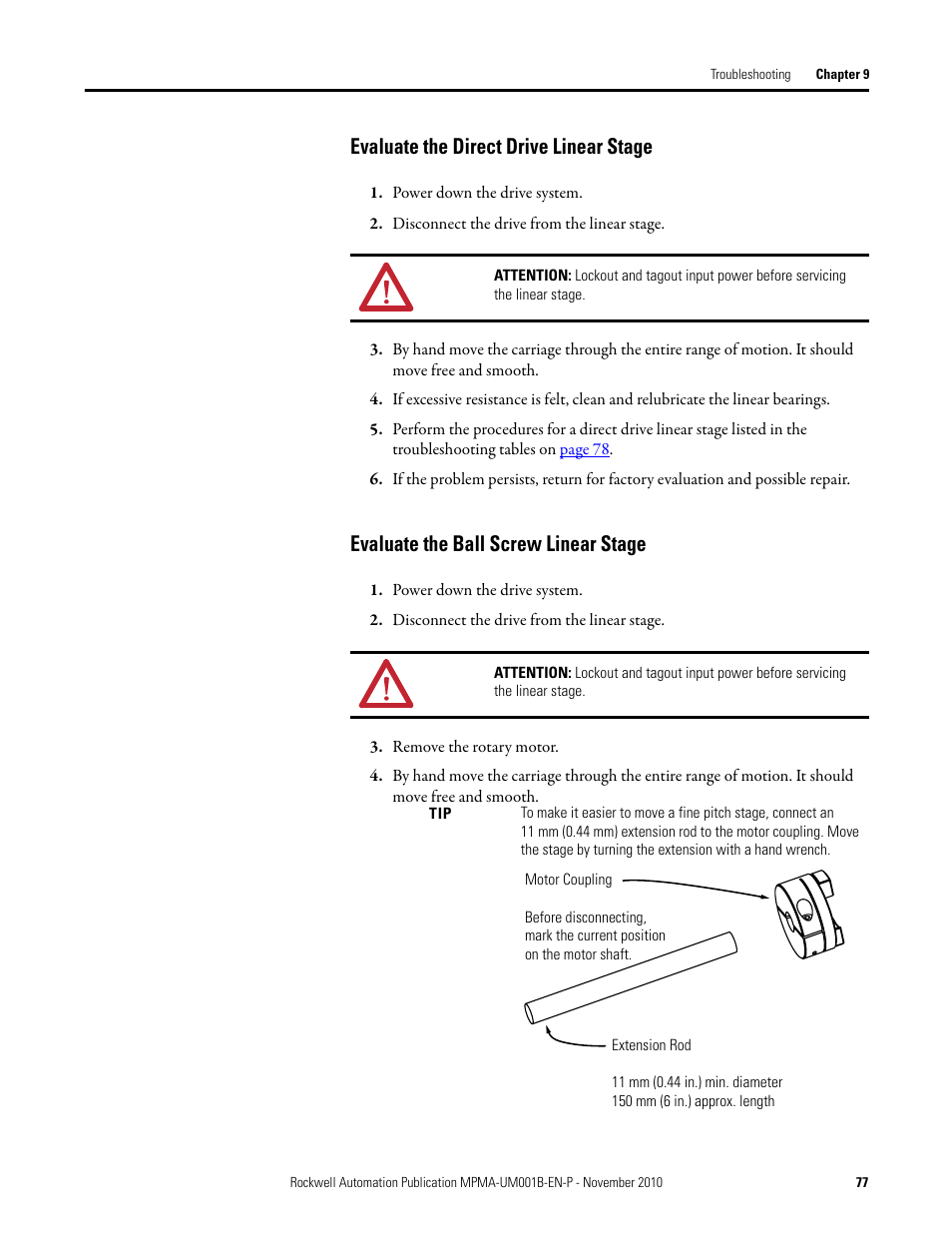 Evaluate the direct drive linear stage, Evaluate the ball screw linear stage | Rockwell Automation MPMA Integrated Multi-Axis Linear Stages User Manual | Page 77 / 136