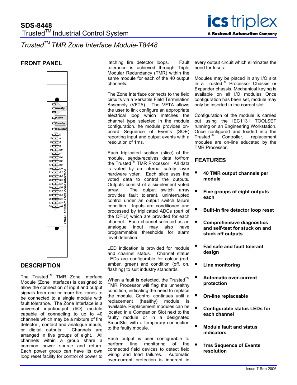 Rockwell Automation T8448 Trusted TMR Zone Interface Module User Manual | 2 pages