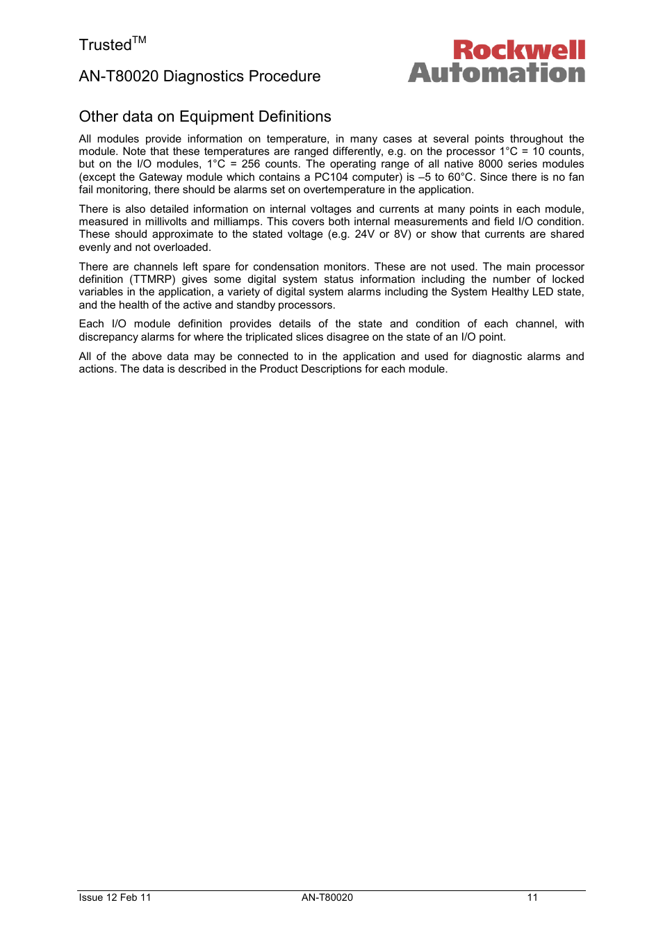 Other data on equipment definitions, Trusted | Rockwell Automation T80020 Application Note Diagnostic Procedures User Manual | Page 11 / 71