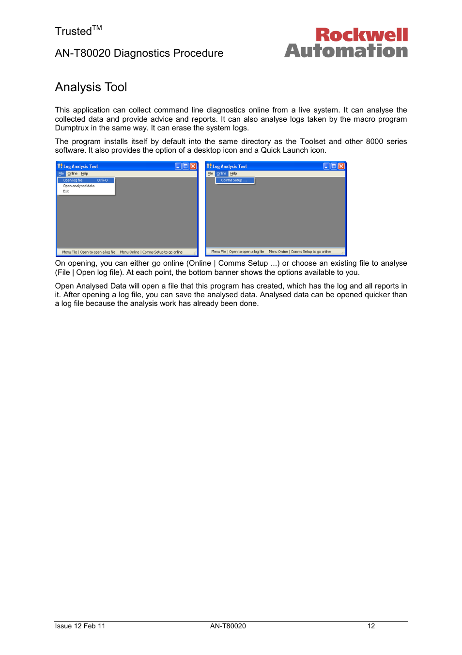 Analysis tool, Trusted | Rockwell Automation T80020 Application Note Diagnostic Procedures User Manual | Page 12 / 71