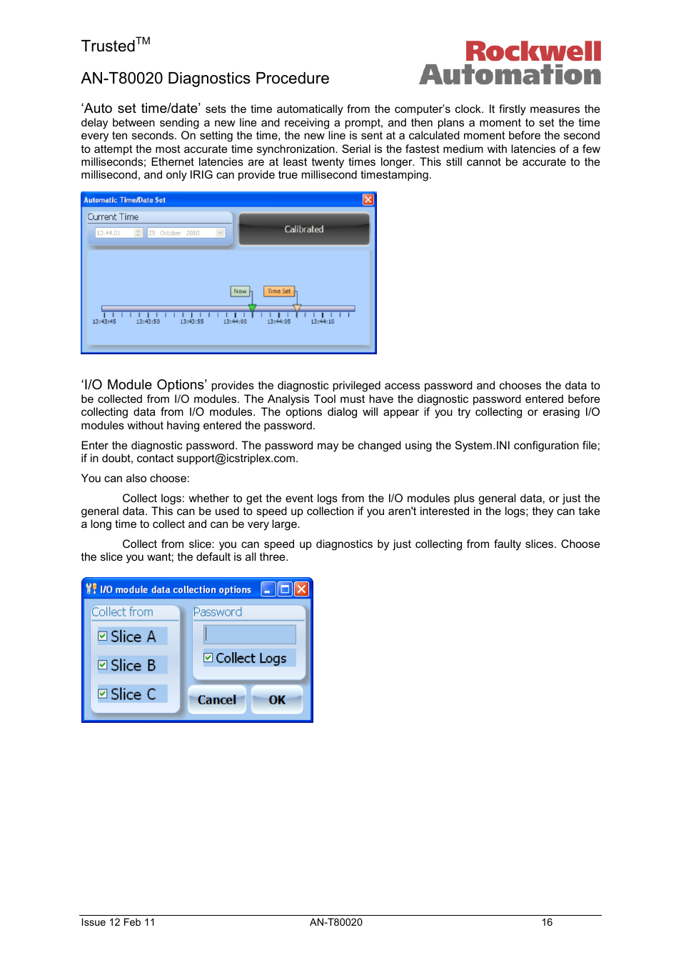 Auto set time/date, I/o module options, Trusted | Rockwell Automation T80020 Application Note Diagnostic Procedures User Manual | Page 16 / 71