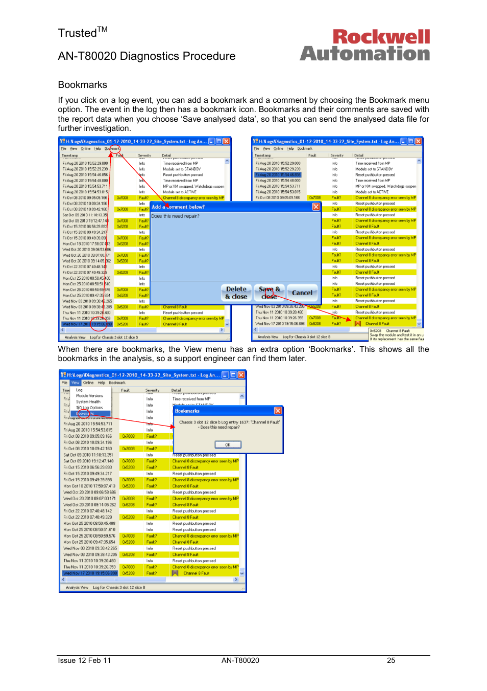 Bookmarks, Trusted | Rockwell Automation T80020 Application Note Diagnostic Procedures User Manual | Page 25 / 71