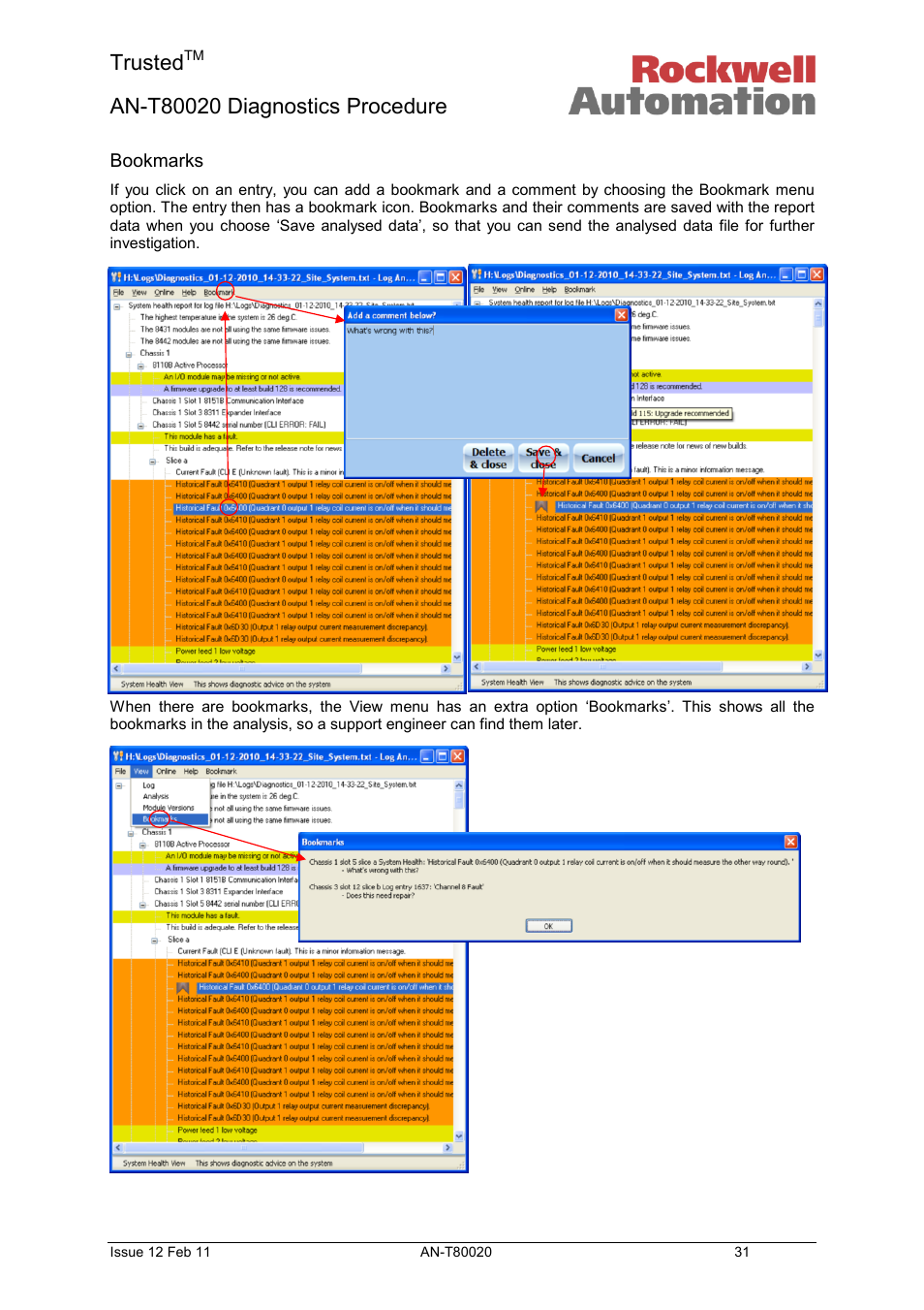 Bookmarks, Trusted | Rockwell Automation T80020 Application Note Diagnostic Procedures User Manual | Page 31 / 71