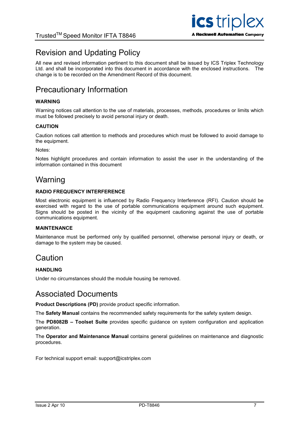 Product range, Revision and updating policy, Precautionary information | Warning, Caution, Associated documents | Rockwell Automation T8846 Trusted Speed Monitor IFTA (SIFTA) User Manual | Page 7 / 26