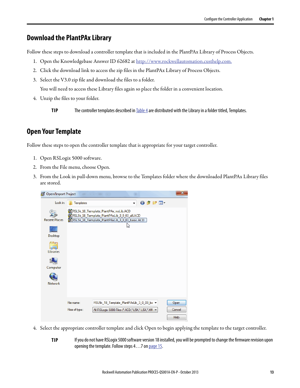 Download the plantpax library, Open your template, Download the plantpax library open your template | Rockwell Automation System Release 3.0 PlantPAx System Application Templates Quick Start User Manual | Page 13 / 80