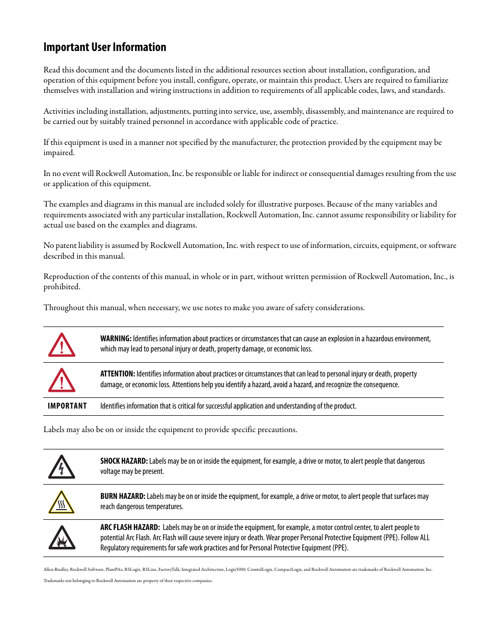 Important user information | Rockwell Automation System Release 3.0 PlantPAx System Application Templates Quick Start User Manual | Page 2 / 80