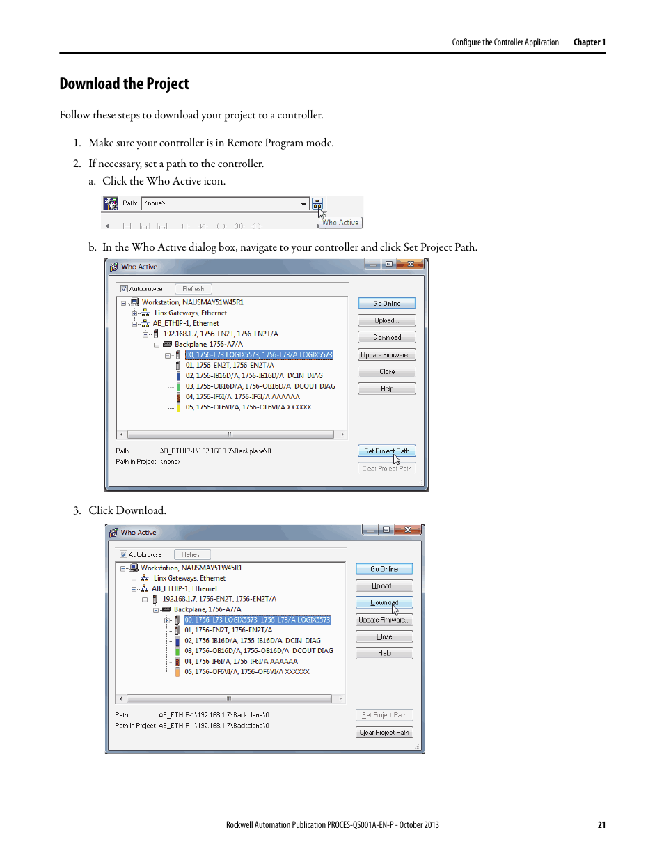 Download the project | Rockwell Automation System Release 3.0 PlantPAx System Application Templates Quick Start User Manual | Page 21 / 80