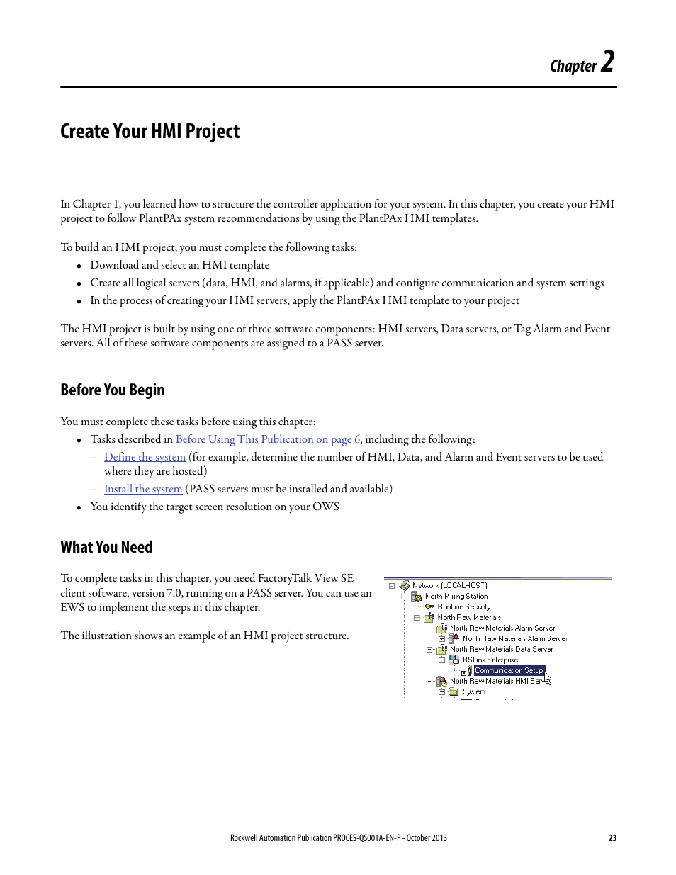 2 - create your hmi project, Before you begin, What you need | Chapter 2, Create your hmi project, Before you begin what you need, Chapter | Rockwell Automation System Release 3.0 PlantPAx System Application Templates Quick Start User Manual | Page 23 / 80