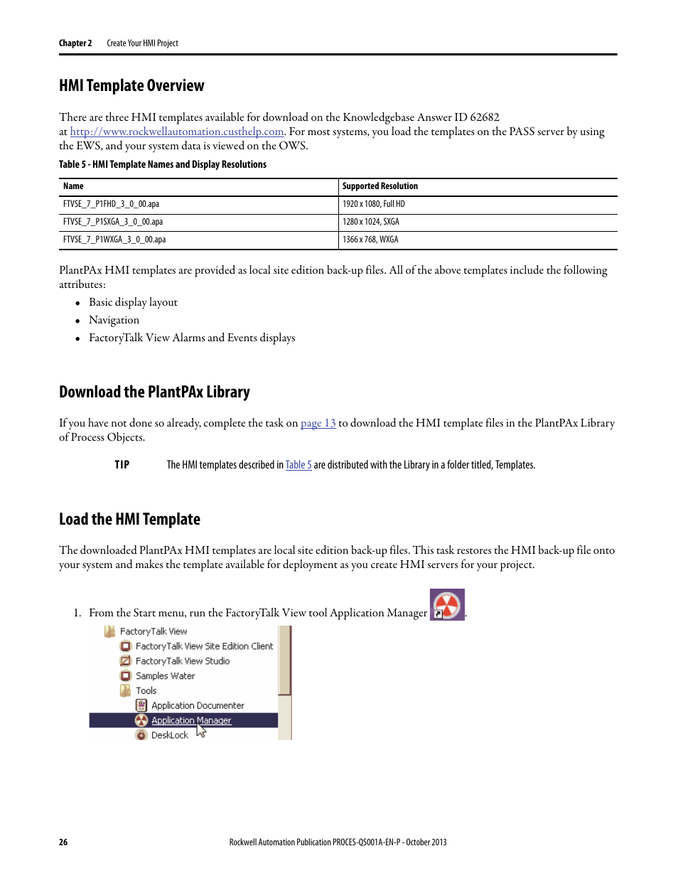 Hmi template overview, Download the plantpax library, Load the hmi template | Rockwell Automation System Release 3.0 PlantPAx System Application Templates Quick Start User Manual | Page 26 / 80