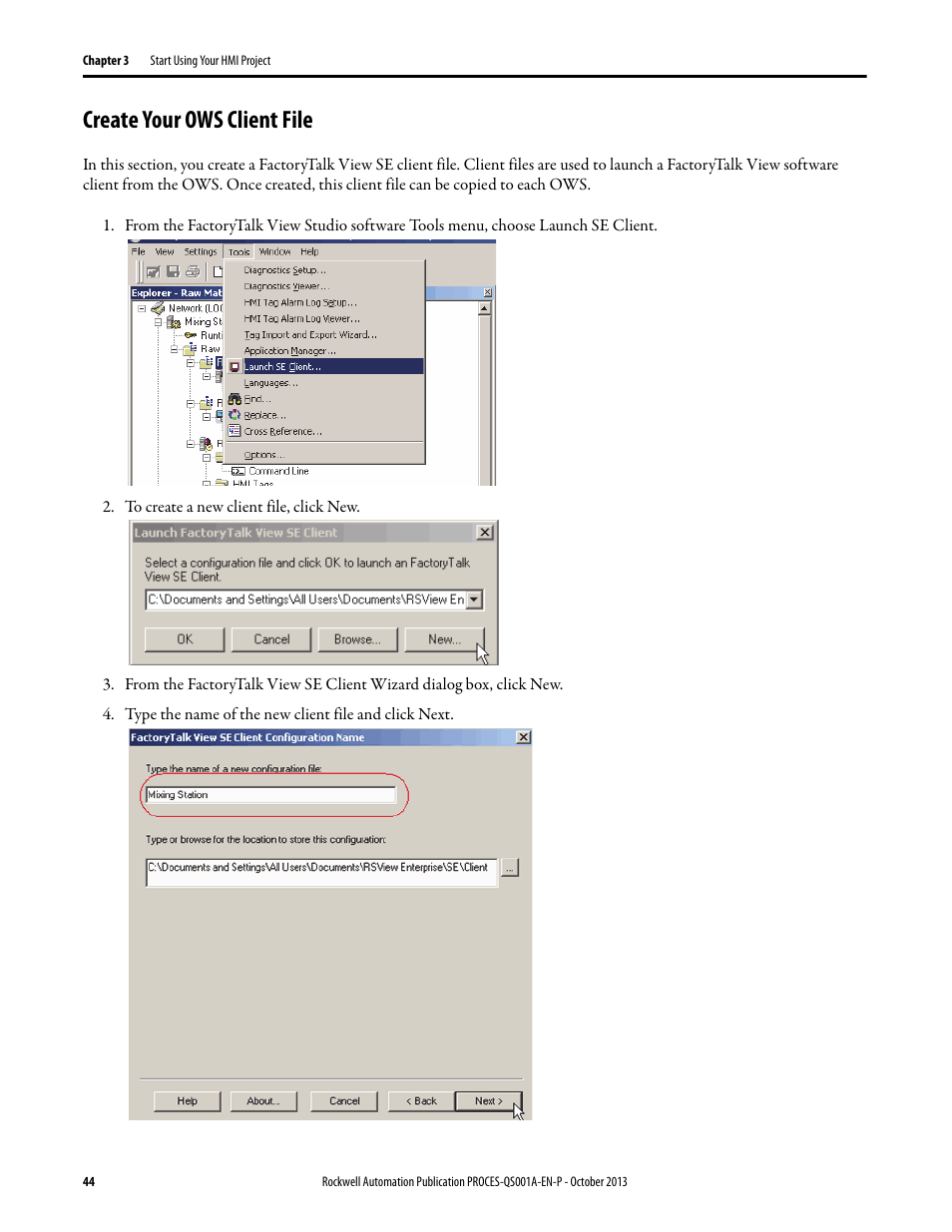 Create your ows client file | Rockwell Automation System Release 3.0 PlantPAx System Application Templates Quick Start User Manual | Page 44 / 80