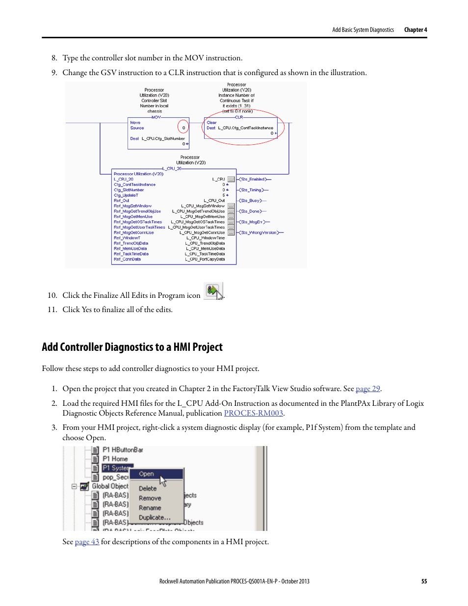 Add controller diagnostics to a hmi project | Rockwell Automation System Release 3.0 PlantPAx System Application Templates Quick Start User Manual | Page 55 / 80