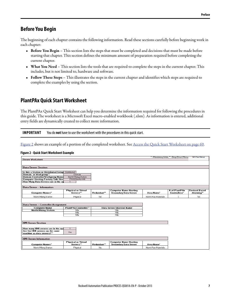 Before you begin, Plantpax quick start worksheet, Before you begin plantpax quick start worksheet | Rockwell Automation System Release 3.0 PlantPAx System Application Templates Quick Start User Manual | Page 7 / 80