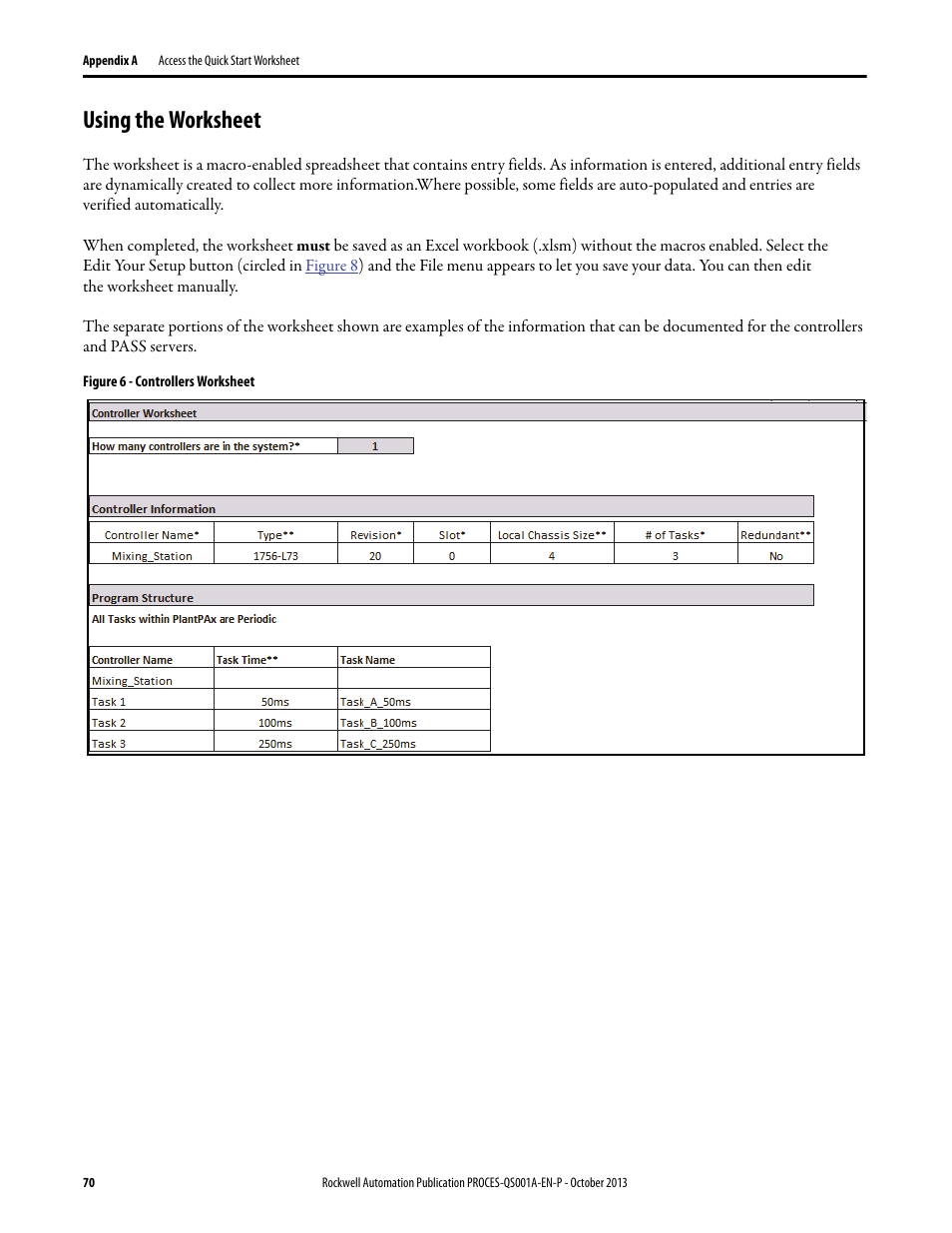 Using the worksheet | Rockwell Automation System Release 3.0 PlantPAx System Application Templates Quick Start User Manual | Page 70 / 80