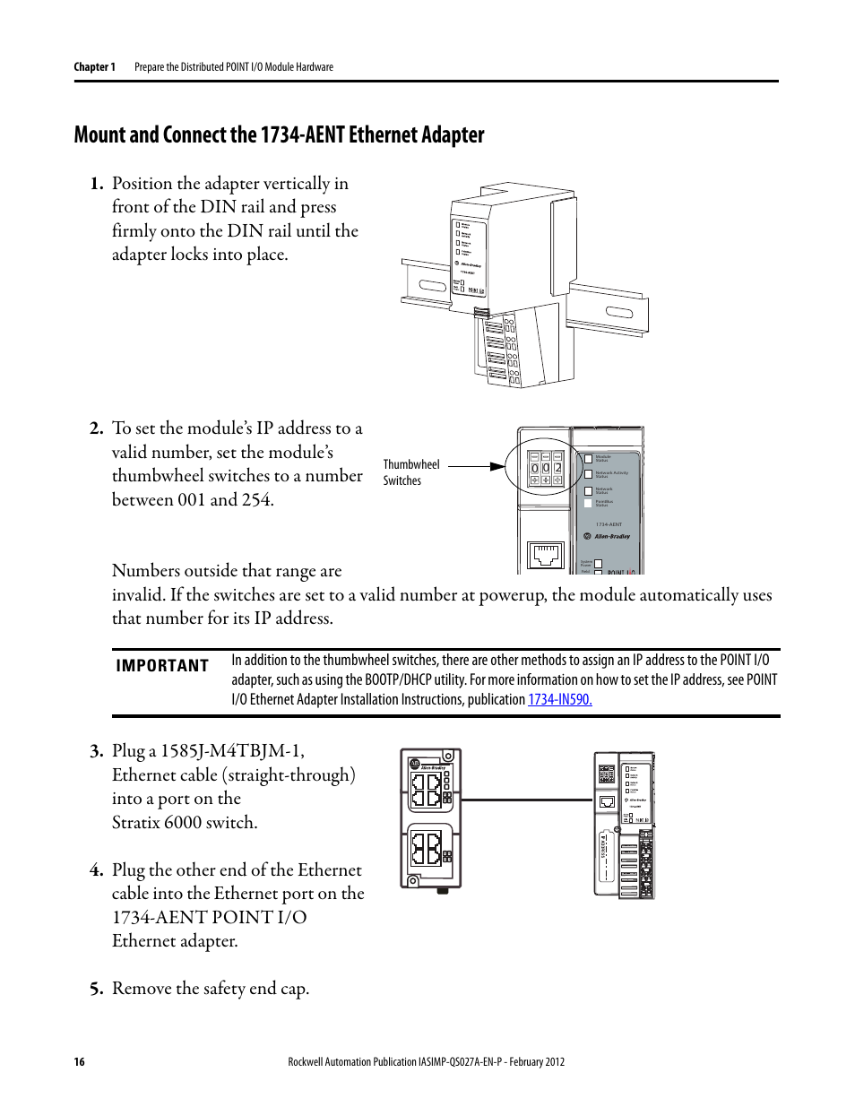 Mount and connect the 1734-aent ethernet adapter, Mount and connect the, 1734-aent ethernet | Adapter | Rockwell Automation Logix5000 Control Systems: Connect POINT I/O Modules over an EtherNet/IP Network Quick Start User Manual | Page 16 / 36